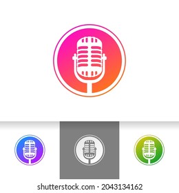 Mic microphone vector illustration. Design element for podcast or karaoke logo, label, emblem, sign, symbol