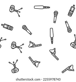 Podcast de voz de micrófono micrófono Vector patrón sin soldadura Ilustración de línea delgada