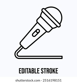 Mic, Microphone With Wire Breaking News Tv And Radio Vector Icon, Isolated Lineal Vector Icon.