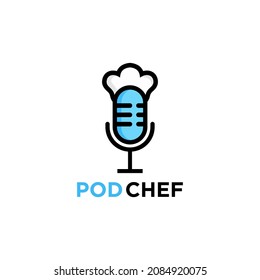 Mic Microphone wit hat chef for entertainment kitchen cook cooking logo design