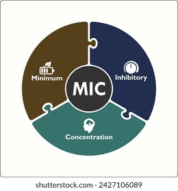 MIC - Minimum Inhibitory Concentration Acronym. Infographic template with icons