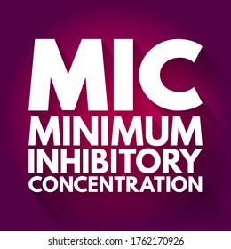 MIC Minimum Inhibitory Concentration - lowest concentration of a chemical, usually a drug, which prevents visible growth of a bacteria, acronym text concept background