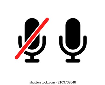 Mic mute icon button symbol. Mic recorder vector off black flat icon set voice