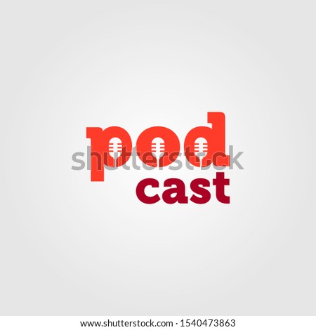 mic in negative space podcast word logo vector illustration design