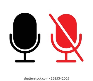 Mic On And Mute Flat Style. Mic On And Mute silhouette icon