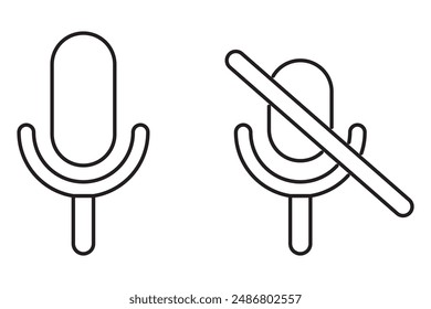 Icono de encendido y apagado del micrófono establecido en color blanco y negro con sombras. Micrófono encendido y micrófono apagado en negro. Micrófono silenciar ícono - Vector Icono

