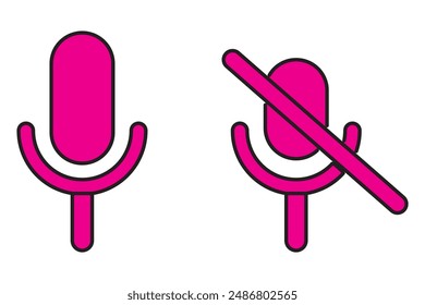 Icono de encendido y apagado del micrófono establecido en color blanco y negro con sombras. Micrófono encendido y micrófono apagado en negro. Micrófono silenciar ícono - Vector Icono

