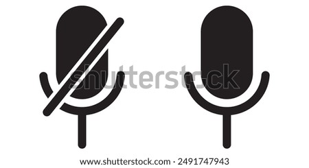 Mic on and mic off icon set. Microphone on and microphone off in black. Microphone mute icon - Vector Icon.