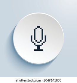 diseño de iconos de imágenes de píxeles de micrófono. Forma de círculo de estilo de botón aislada en fondo blanco. Ilustración del vector