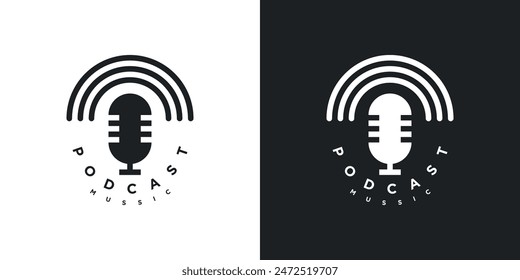 Mic podcast logo design with sound wave. Premium Vector