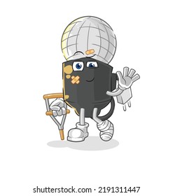 the mic sick with limping stick. cartoon mascot vector