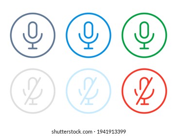 Mic and Speak active and disabled related icons. Basic color icons for Microphone and Mute speech.