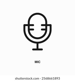 Mic thin line icon or logo. Symbol or sign on business or finance ui theme. Vector line illustration.