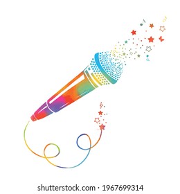 Icono de vector de micrófono. Icono vectorial multicolor aislado en el micrófono de fondo blanco. Ilustración del vector