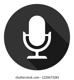 Mic vector icon. Microphone vector icon. Mic sign. Karaoke microphone icon. Broadcast mic sign. EPS 10 flat symbol. Round icon with shadow