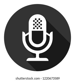 Mic vector icon. Microphone vector icon. Mic sign. Karaoke microphone icon. Broadcast mic sign. EPS 10 flat symbol. Round icon with shadow