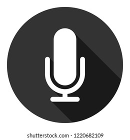 Mic vector icon. Microphone vector icon. Mic sign. Karaoke microphone icon. Broadcast mic sign. EPS 10 flat symbol. Round icon with shadow