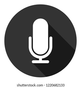 Mic vector icon. Microphone vector icon. Mic sign. Karaoke microphone icon. Broadcast mic sign. EPS 10 flat symbol. Round icon with shadow