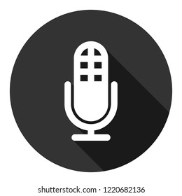 Mic vector icon. Microphone vector icon. Mic sign. Karaoke microphone icon. Broadcast mic sign. EPS 10 flat symbol. Round icon with shadow