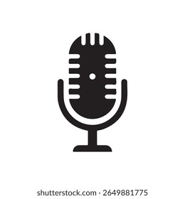 Silhueta de vetor de microfone sobre fundo branco. Design de ilustração de sinal de ícone de microfone