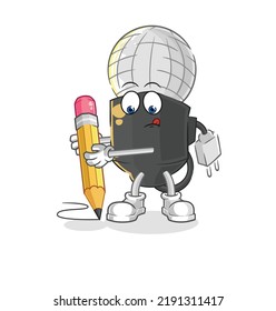 the mic write with pencil. cartoon mascot vector