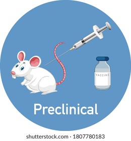 Mice being injected by plastic medical syringe with needle and vial illustration