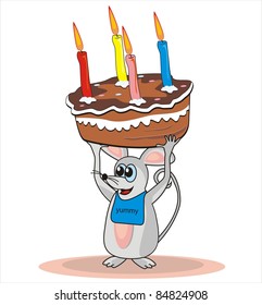 mice and cake, birthday card, vector illustration