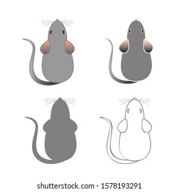 Mice: colored, without stroke and only stroke. Isolated. Vector graphics.