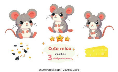 mice cute cartoon characters collection vector flat design