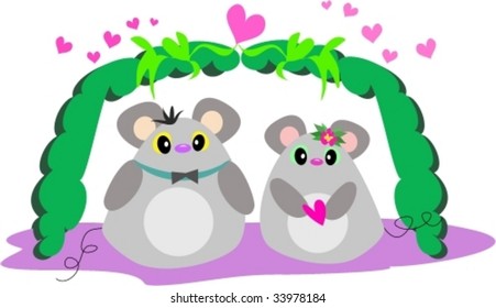 Mice in Love with Pink Hearts Vector