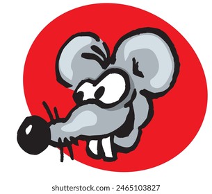 Ratón, ratón, cara de ratón, rata, cara de rata, cabeza de rata, roedor. Caricatura. Imagen aislada para impresión, logotipo o ilustraciones.