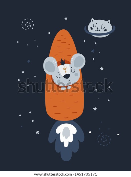 Mice Mouse Rocket Cat Planet Space Stock Vector (Royalty Free ...