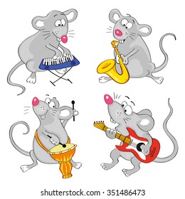 Mice musicians isolated on white background. Vector