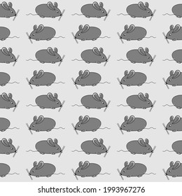 Mice pattern on grey. Animal. Pet. Nature theme. Little rodent. Changeable background. Colorful graphic. Idea for decors, gifts, templates, papers, covers, wallpapers. Isolated vector.