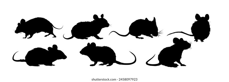 Ratones, conjunto de siluetas de ratón - Ilustración vectorial	