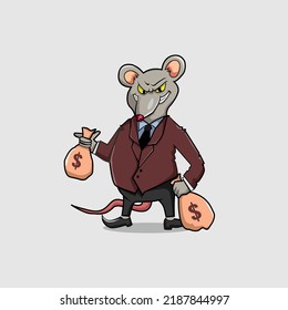 Mice in suits carrying sacks of money