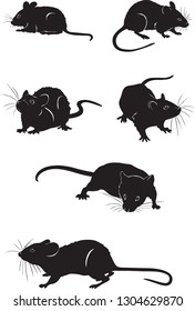 Mice, various poses, movements and foreshortenings of figures, black