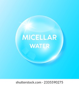 Micellar water. Amino acids are natural moisturizers facial cleancer. Collagen serum and hyaluronic acid skincare. For beauty cosmetic. Medical scientific concept. 3D Vector.