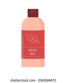 Micellar water. Face makeup removal. Skin care. Morning routine. Hand drawn beauty product. Vector illustration in flat cartoon style.