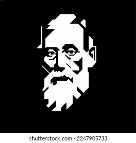 Ilustración portadora de Michael Foster. Logo de la cara de patrón geométrico en blanco y negro o silueta.