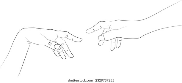 Michaelangelo creación de adam, adam y dios mano, dibujo de líneas de arte