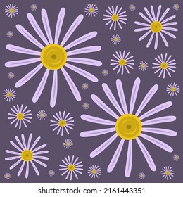 Michaelmas blühende Blumen, flacher Vektorhintergrund. Cute michaelmas daisy Cartoon, Vektorhintergrund für Grafikdesign, Illustration und dekoratives Element
