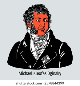 Michal Kleofas Oginski was a Polish amateur composer, diplomat, politician of the Polish-Lithuanian Commonwealth and the Russian Empire, and leader of the uprising. Hand drawn vector illustration