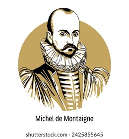 Michel de Montaigne was a French writer and philosopher of the Renaissance. Hand drawn vector illustration