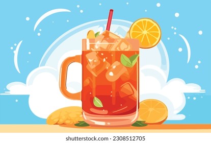 Michelagua or michelada glass with a slice of lime on the top. Mexican cold summer drink and beverage