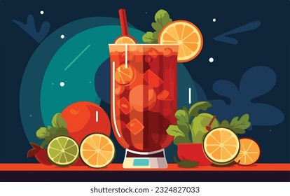 Michelagua or michelada glass with a slice of lime on the top. Mexican cold summer drink and beverage