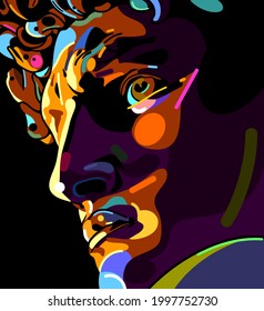 Michelangelo David face to night illustration vector art