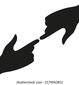 Michelangelo hands. Two human hands in touch gesture simple silhouette. Contact. Flat vector illustration isolated on white background.