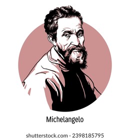 Michelangelo was an Italian sculptor, painter, architect, poet and thinker. Hand drawn vector illustration