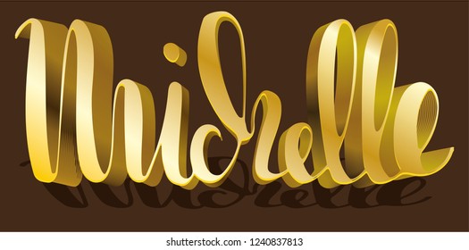 Michelle Woman's name gold shadow pattern Hand sketched lettering vector illustration EPS 10 Template as banner, card, design, print, poster Typography wallpaper Modern calligraphy Drawn inspirational